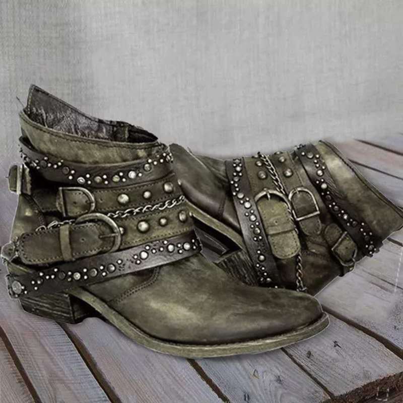 Bottines western pour femmes avec sangle à boucle et chaînes