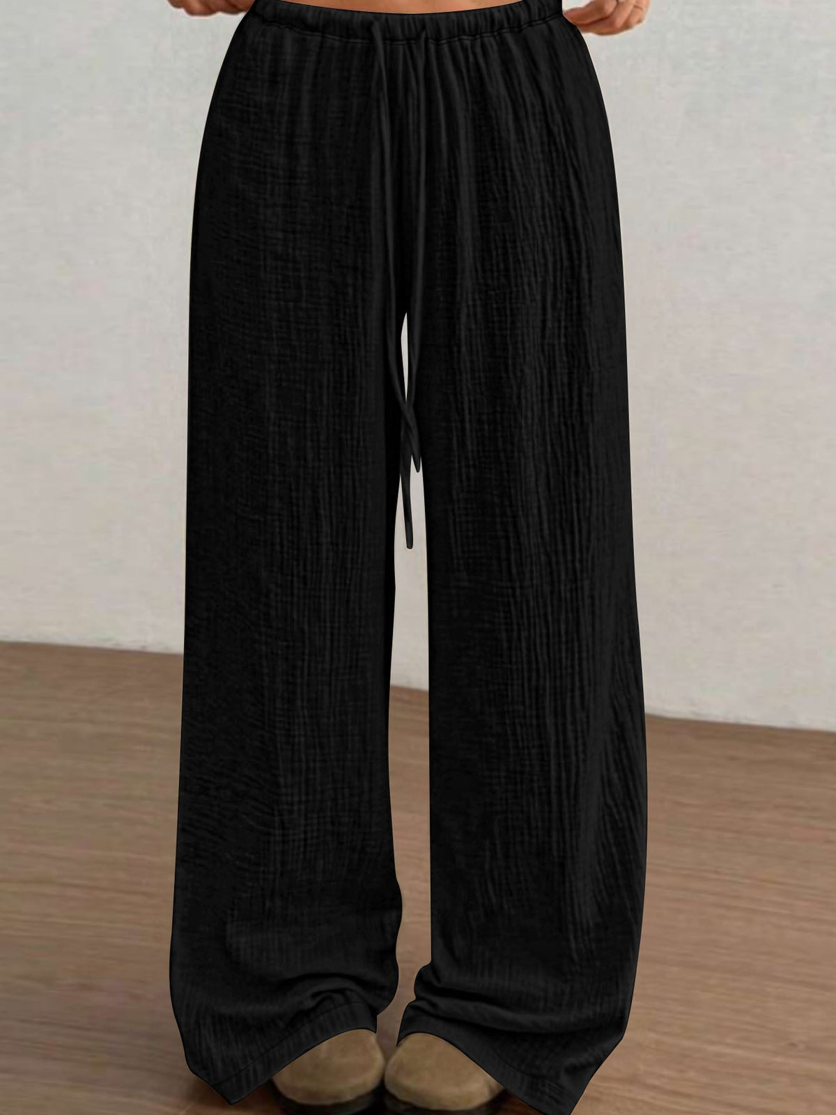Pantalon palazzo en coton gaze fluide pour femmes avec taille élastique et cordon de serrage Echoarchiv