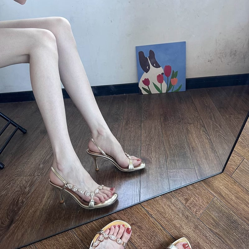 Sandales élégantes en strass pour femmes avec talons hauts R&B