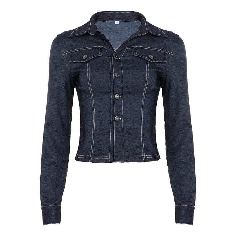Veste en jean cintrée pour femmes avec coutures contrastantes marquées, poches poitrine et coupe flatteuse Echo Archiv