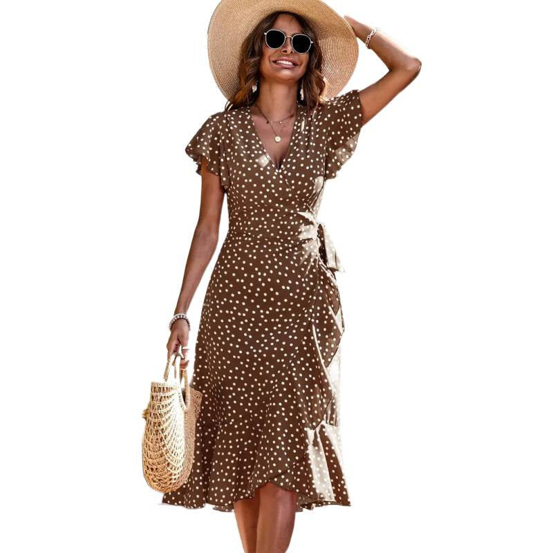 Robe portefeuille pour femmes avec jupe fluide et élégantes volants Heidi-Mode