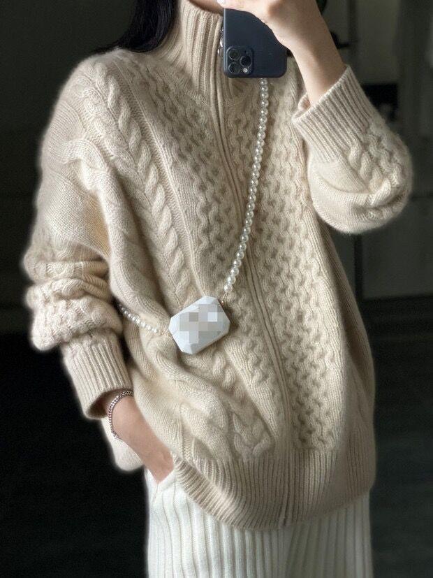Pull oversized long pour femmes avec col montant