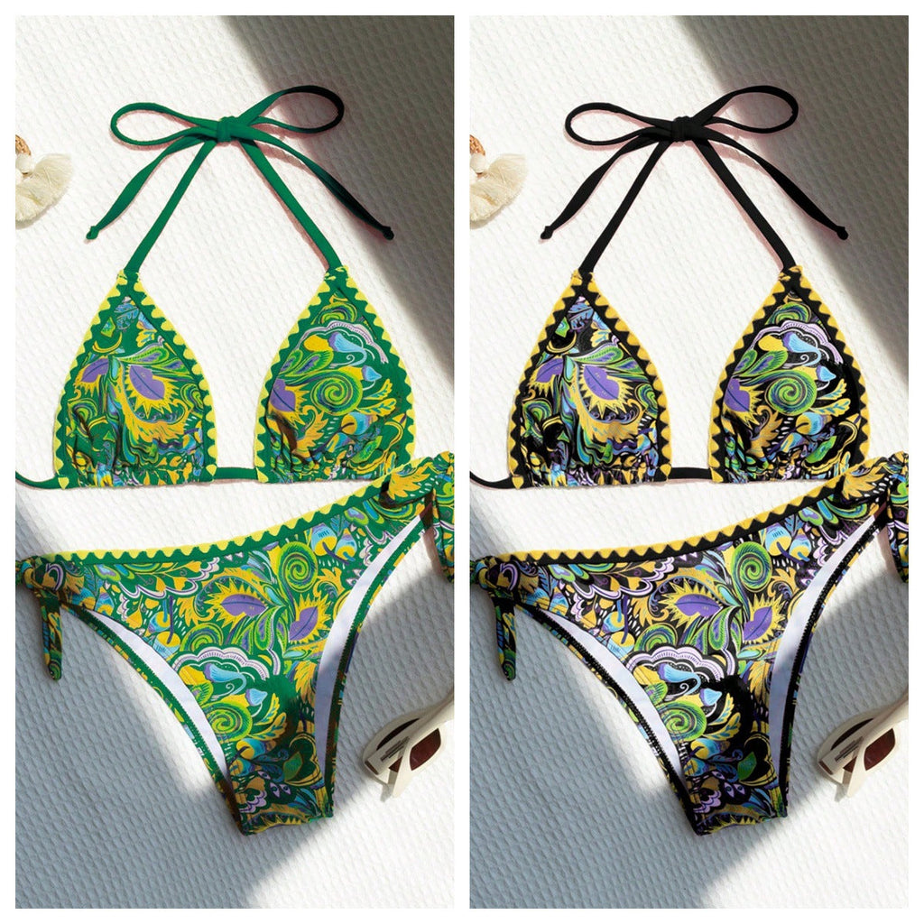 Bikini triangle pour femmes avec imprimé coloré et bretelles réglables R&B