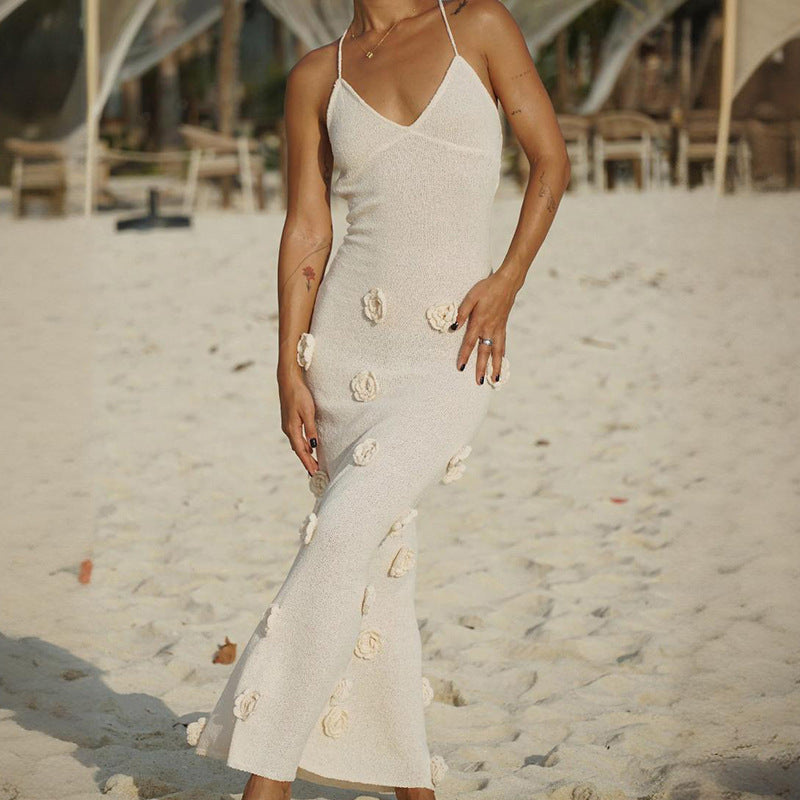Robe maxi élégante et scintillante pour femmes avec des appliques florales R&B