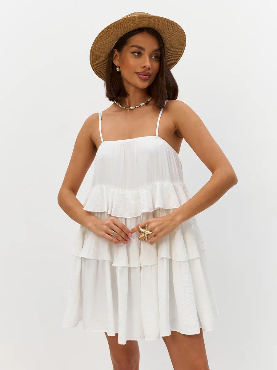Robe à volants pour femmes en coton léger avec détails en dentelle R&B