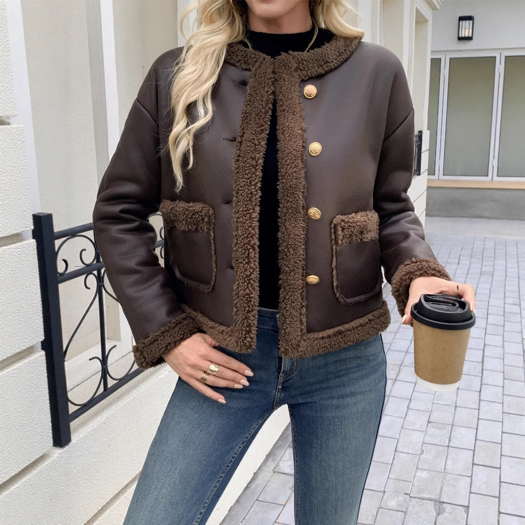 Veste courte pour femmes avec col et poches appliquées