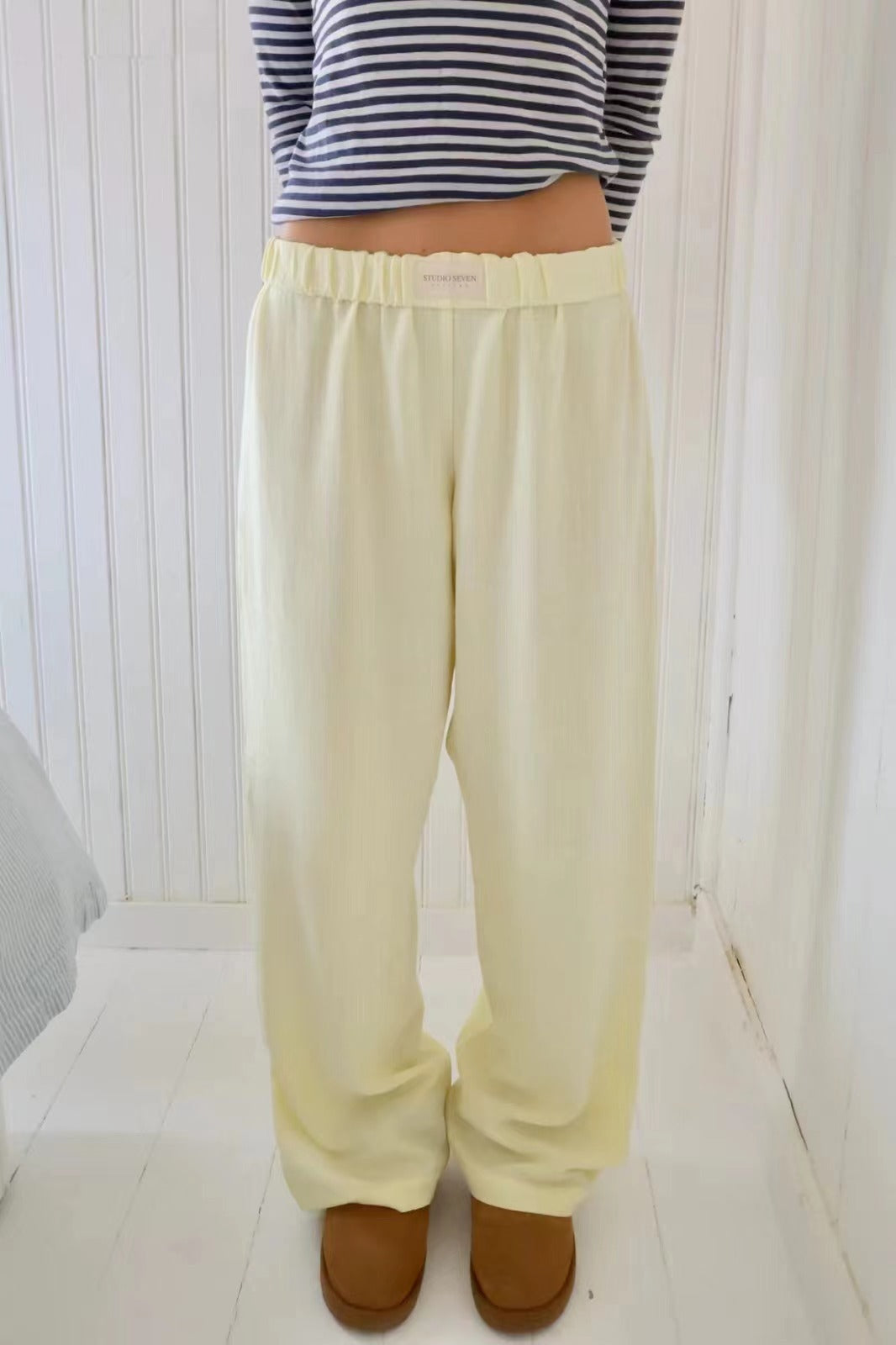 Pantalons de loisirs pour femmes, taille haute, longueur cheville, en mélange de coton doux avec taille élastique Echoarchiv