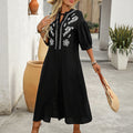 Robe chemise brodée pour femmes en A avec patte de boutonnage et manches ballon 3/4 Echoarchiv