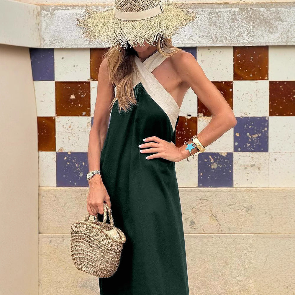 Robe kaftan légère pour femmes avec détail de bretelle croisée, passepoil poitrine et tombé ample R&B