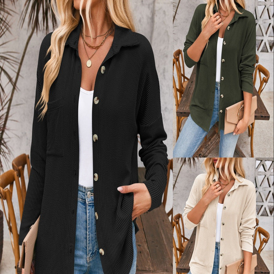 Veste Chemise Oversize à Rayures pour Femmes avec Boutonnage Complet et Col de Chemise Echoarchiv