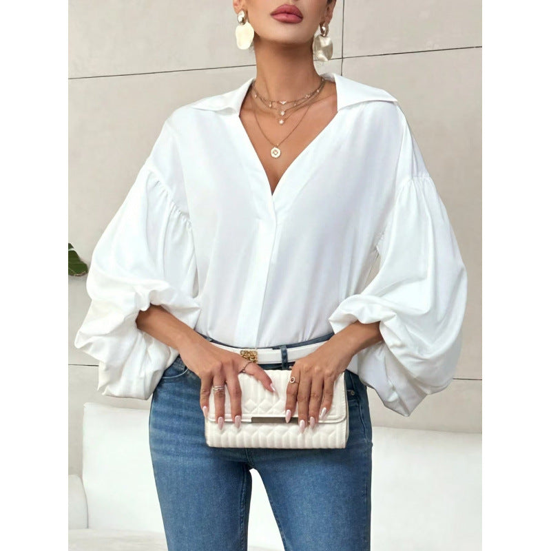 Blouse femme avec des manches ballon volumineuses et un col élégant Heidi-Mode