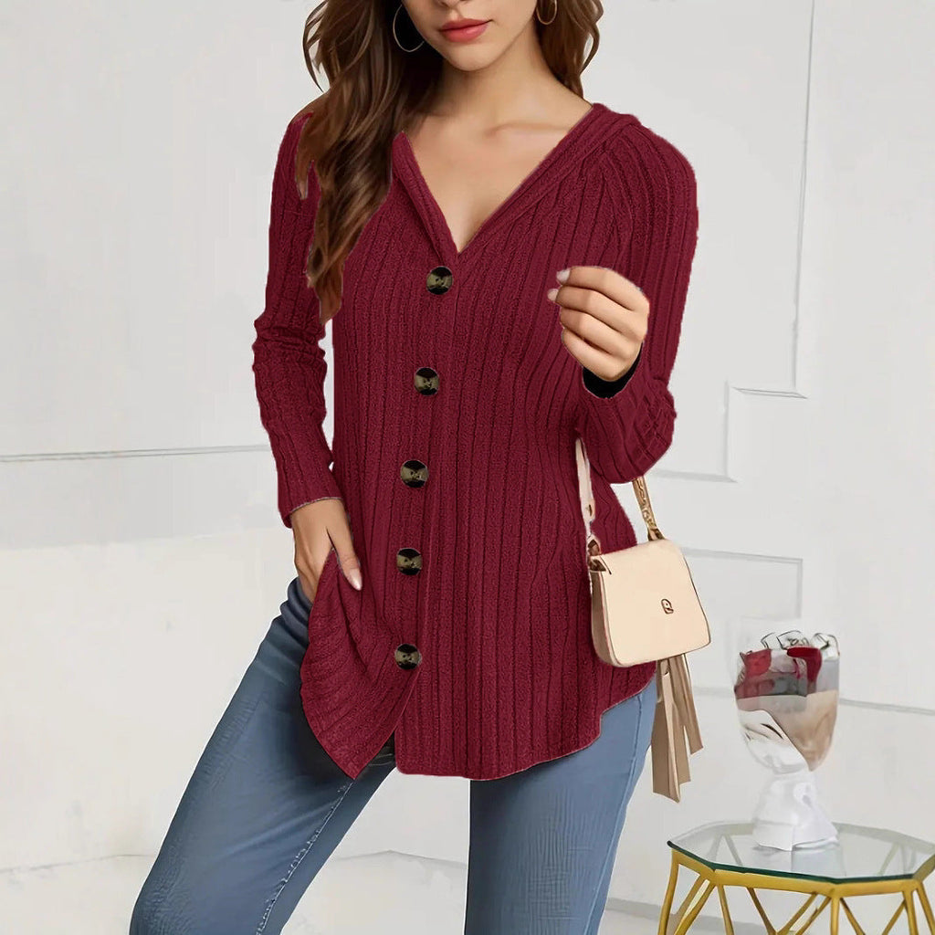 Cardigan en tricot côtelé pour femmes avec décolleté en V et boutons décoratifs Echo Archiv