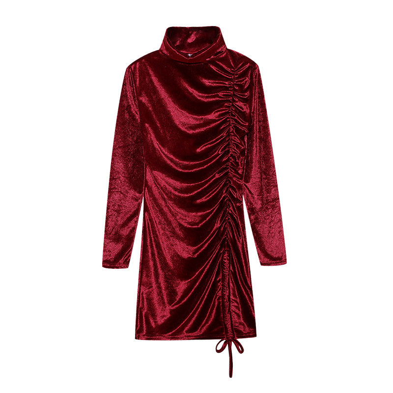 Robe Minijupe Bodycon Femme avec Col Montant et Drapé Latéral