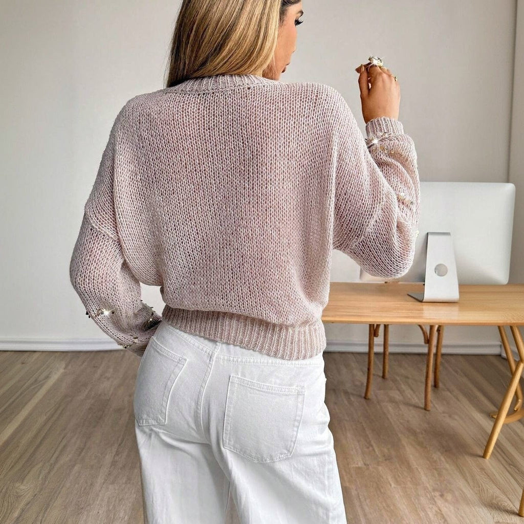Pull en grosse maille pour femmes avec bandes de sequins, coupe oversize et col rond Echoarchiv