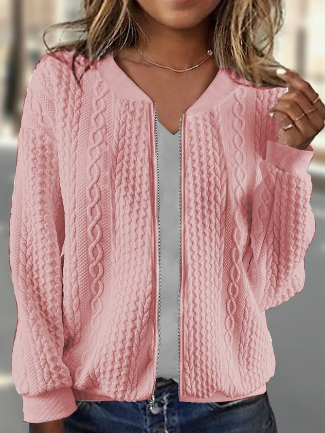 Veste bomber en tricot pour femmes avec fermeture éclair et motif en torsades