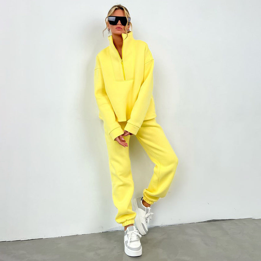 Ensemble de lounge oversize à demi-zip pour femmes en French-Terry lourd avec col montant