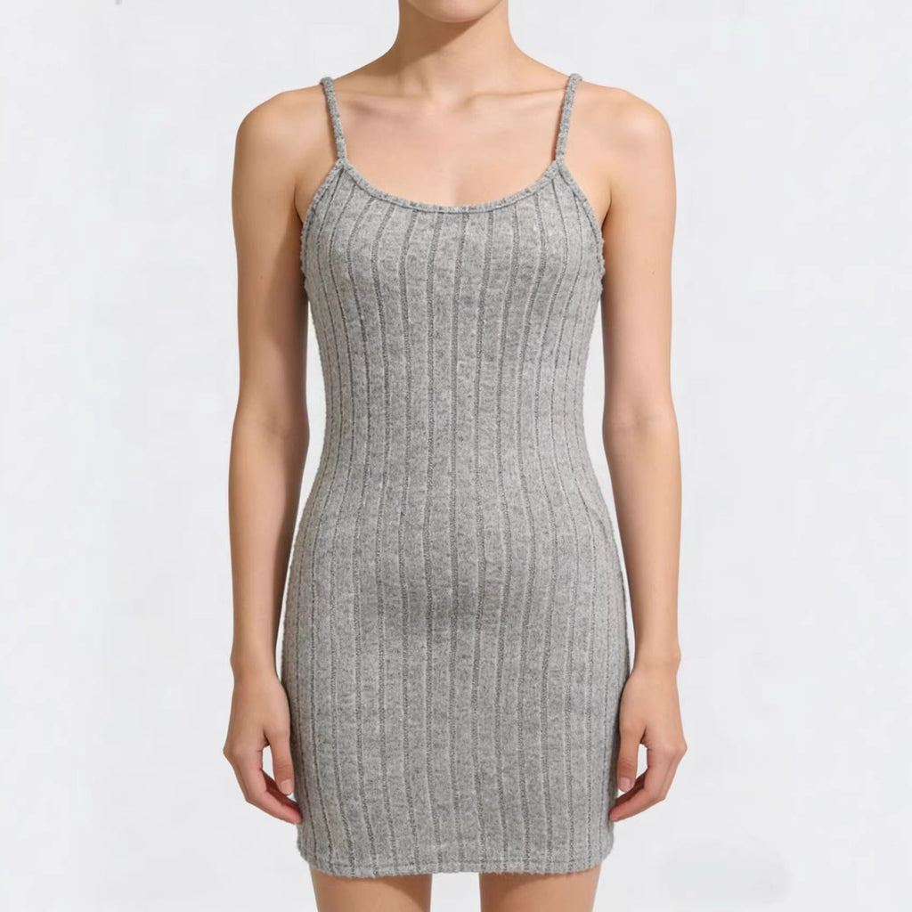 Robe en tricot côtelé pour femmes avec cardigan court assorti