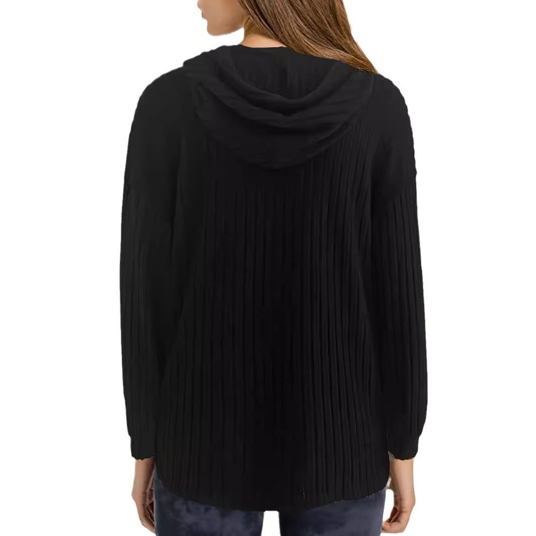 Pull à capuche côtelé pour femmes avec silhouette cropped décontractée Echoarchiv