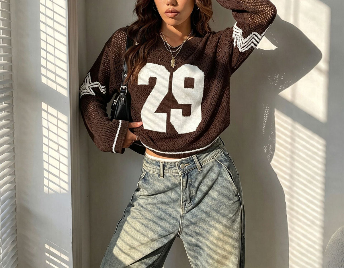 Pull cropped en maille oversize pour femmes avec décolleté en V Echoarchiv