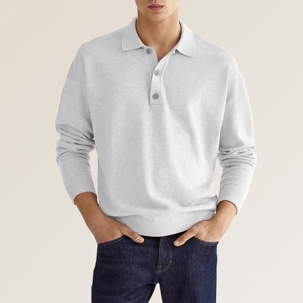 Polo-Sweater en maille fine pour hommes avec manches longues, poignets côtelés et patte de boutonnage subtile EB
