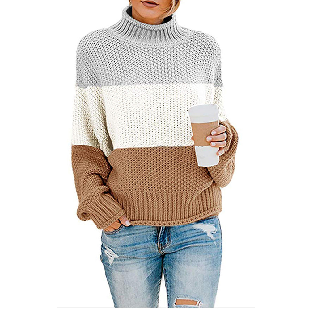 Pull à col roulé en grosse maille pour femmes avec coupe oversize et motif rayé bloc Echo Archiv