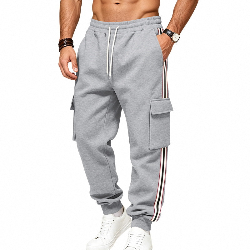Pantalon de jogging cargo pour hommes en sweat en coton avec bandes contrastées sur les côtés et cordon de serrage Echoarchiv
