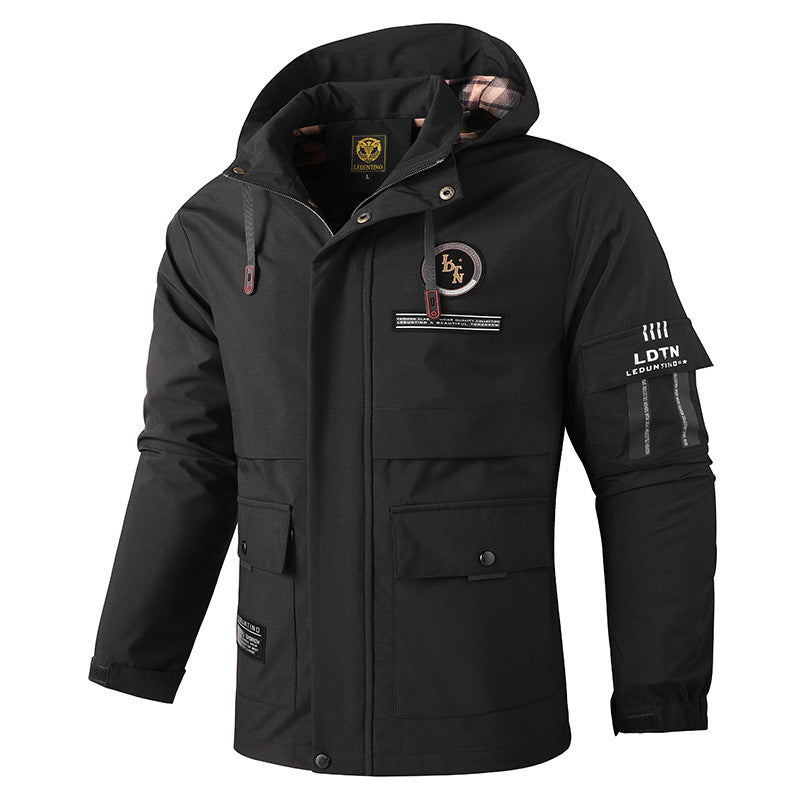 Parka Softshell urbaine pour hommes avec capuche, fermeture éclair à double sens dissimulée et poche sur le bras Echo Archiv