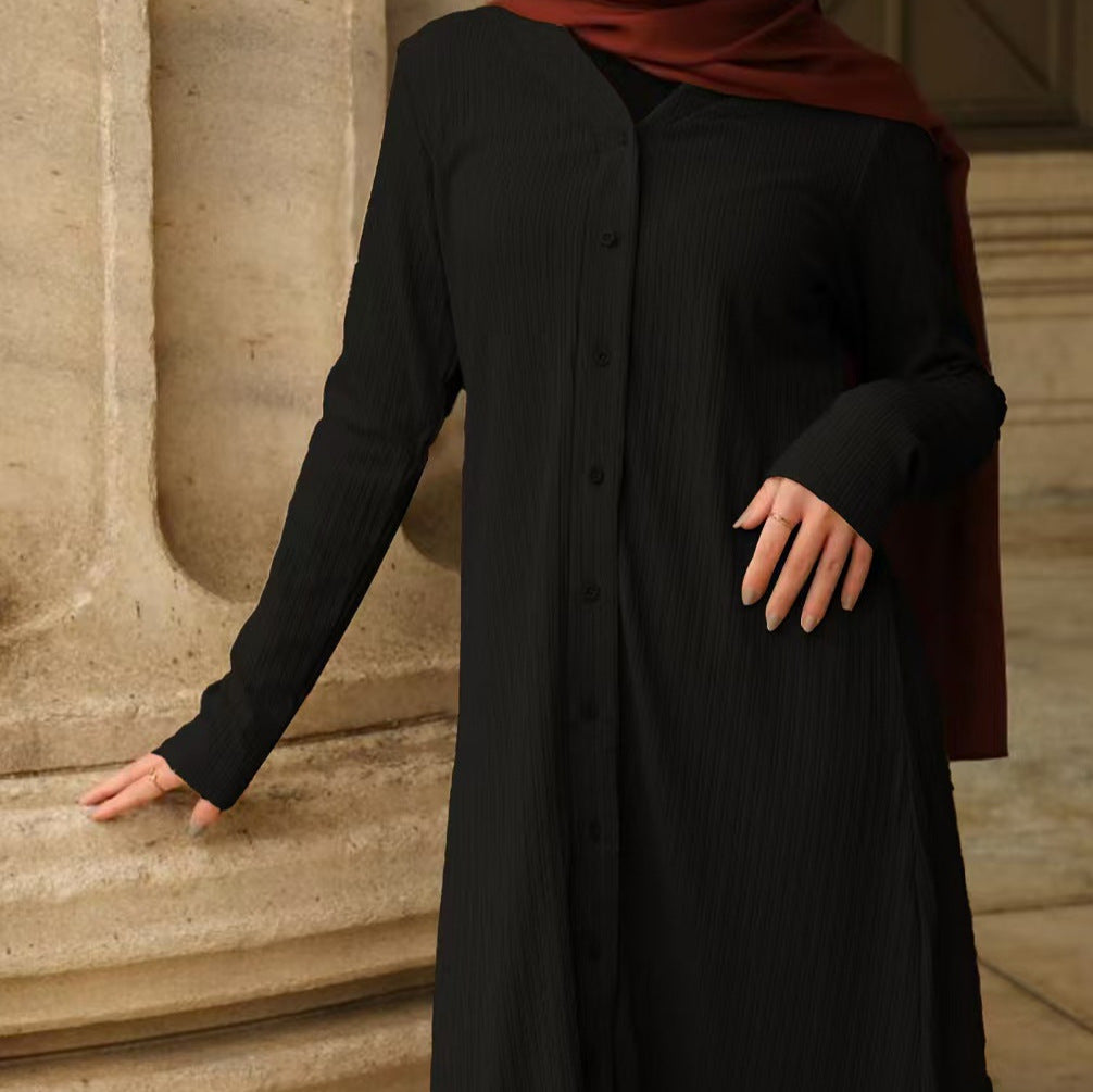Ensemble tunique à boutons pour femmes avec silhouette droite, manches longues et large pantalon palazzo