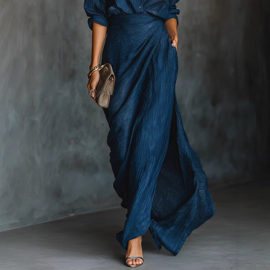Jupe Maxi Drapée pour Femmes avec Effet Enveloppant et Texture Crinkle Echoarchiv