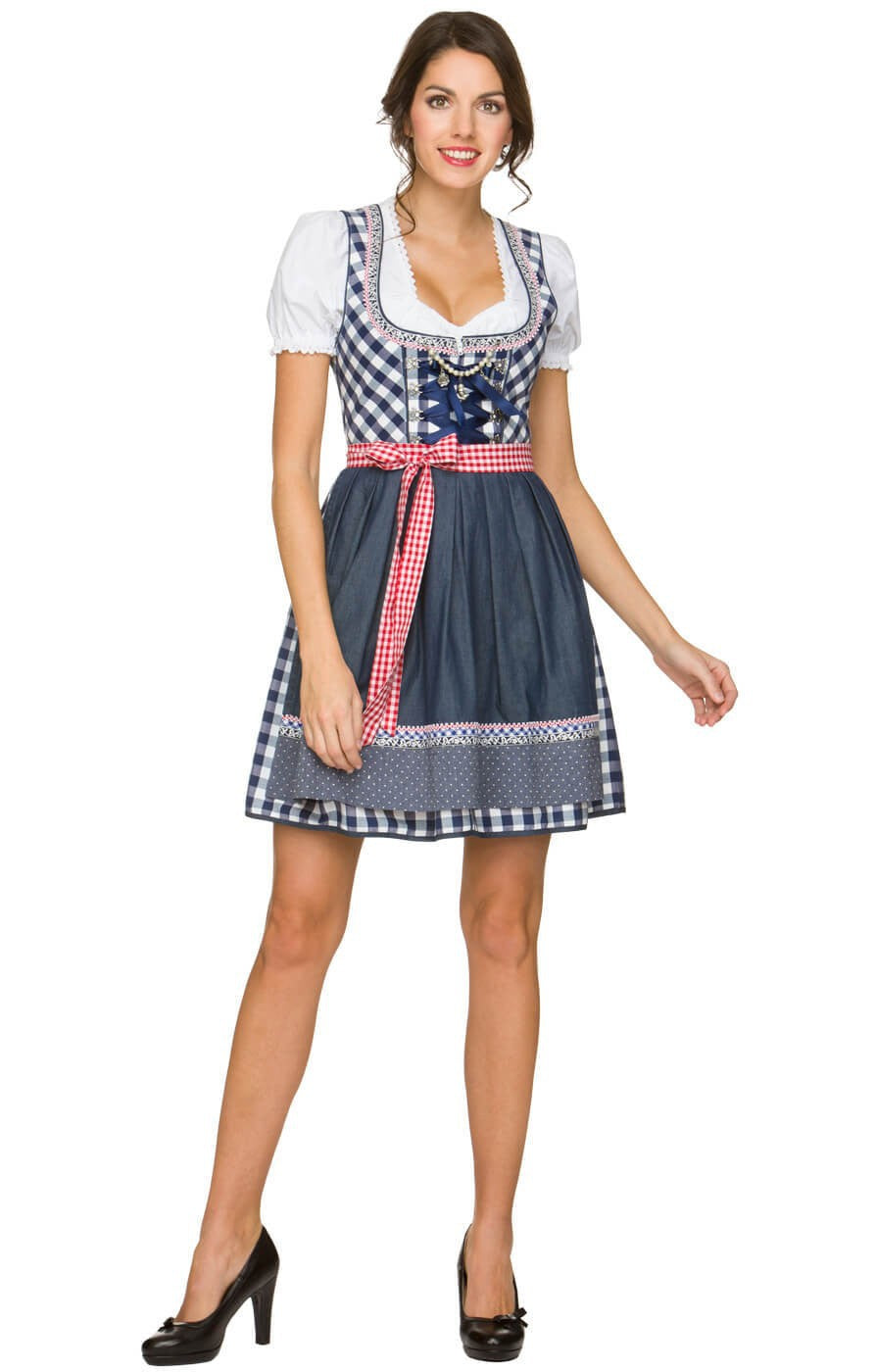 Dirndl traditionnel court pour femmes avec décolleté en cœur, corset à lacets et tablier à carreaux Echo Archiv