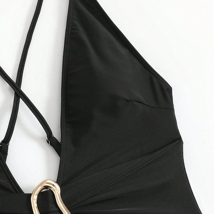 Maillot de bain une pièce pour femmes avec décolleté en V profond et élément décoratif élégant R&B