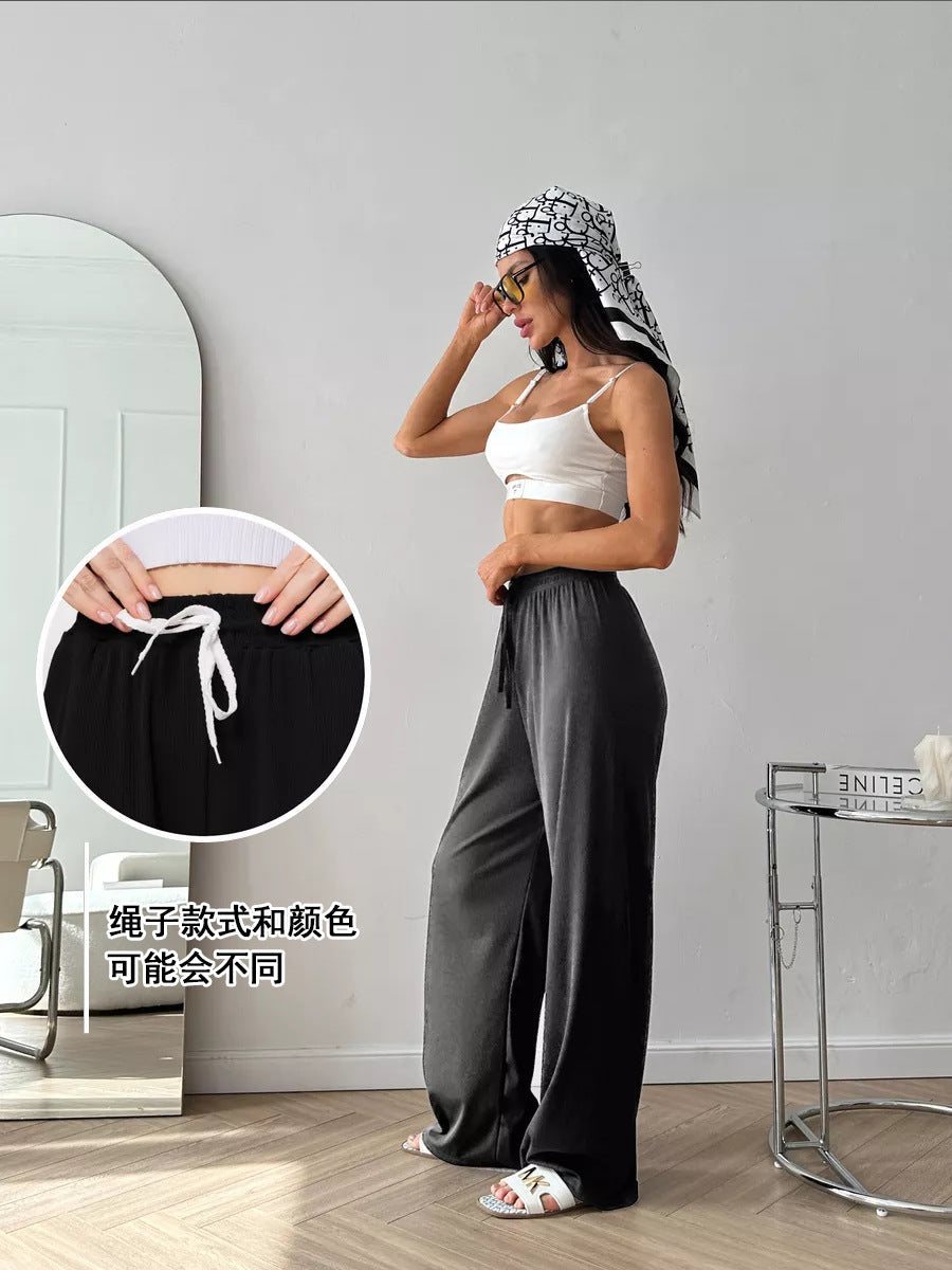 Pantalon de lounge large pour femmes avec taille haute, ceinture élastique et cordon de serrage Echo Archive