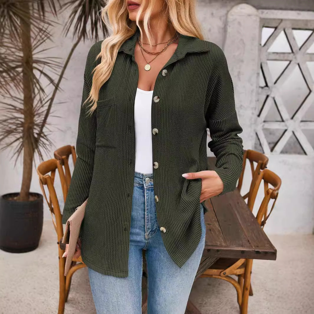 Veste Chemise Oversize à Rayures pour Femmes avec Boutonnage Complet et Col de Chemise Echoarchiv