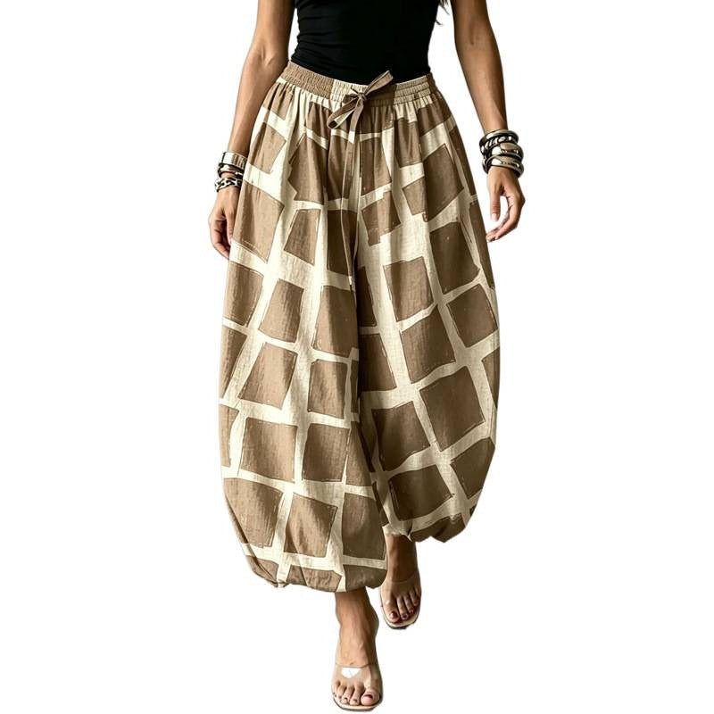 Pantalon Harem Femme Large en Style Ballon avec Taille Élastique et Motif Graphique Echoarchiv