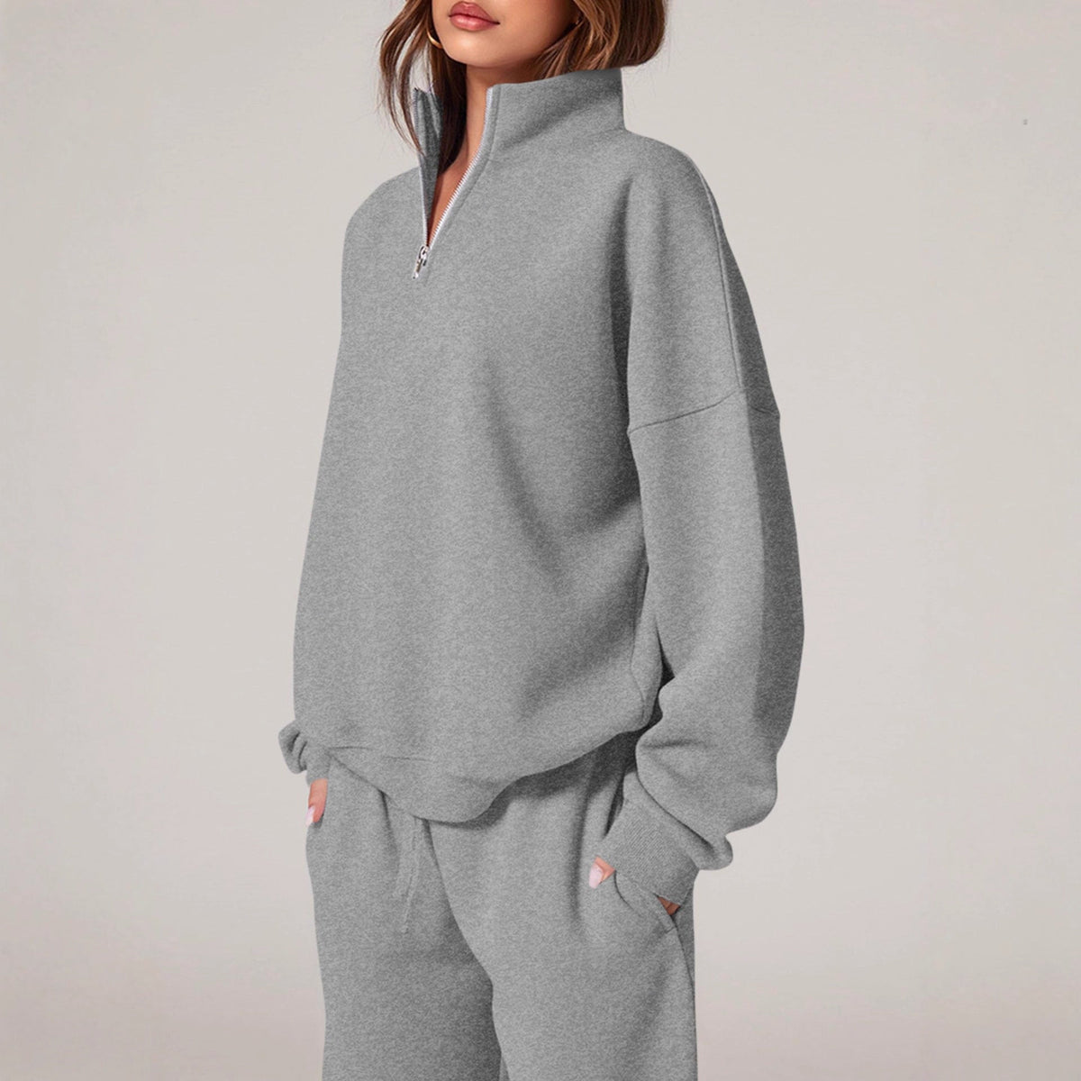Ensemble de jogging oversized pour femmes avec col montant, demi-zip et jambes larges Echo Archiv