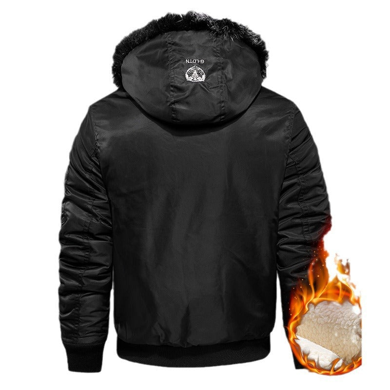 Veste bomber thermique matelassée pour hommes avec doublure en Sherpa, capuche en fausse fourrure amovible et coque extérieure en nylon déperlant Echo Archiv