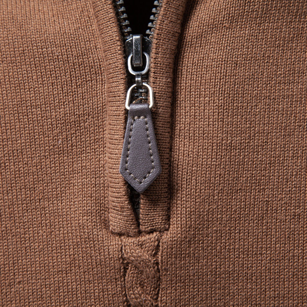 Pull en maille fine pour hommes avec demi-fermeture éclair et motif en relief vertical Echoarchiv