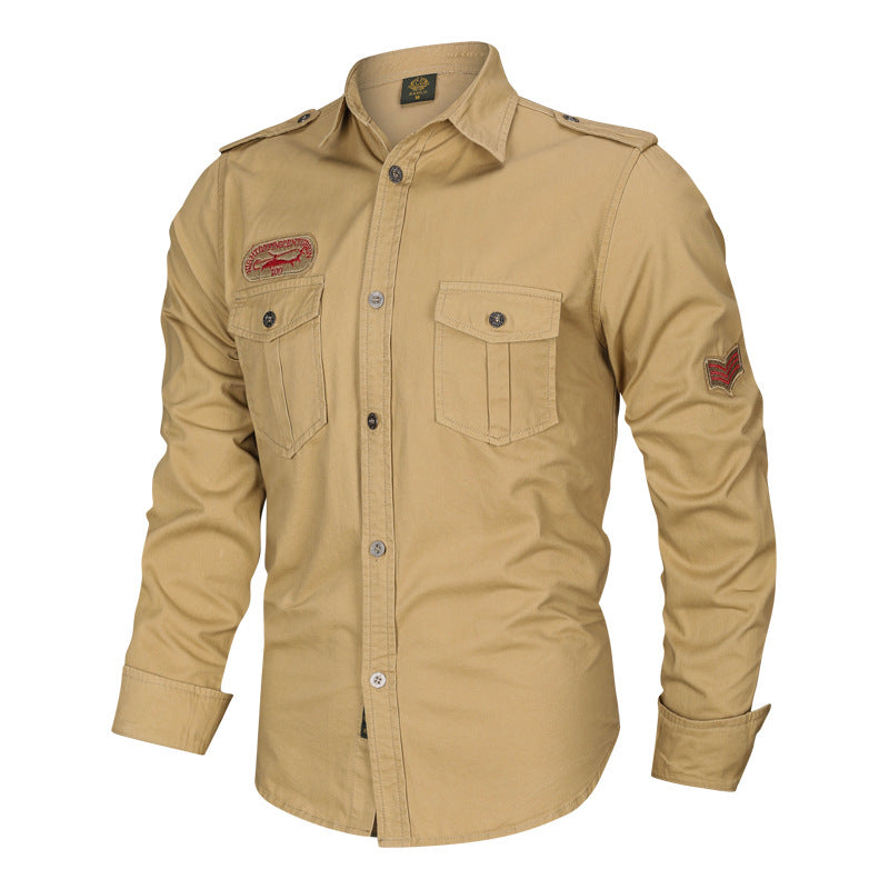 Chemise à manches longues pour hommes inspirée par le militaire en mélange de coton avec poches poitrine à rabat et épaulettes Echo Archiv