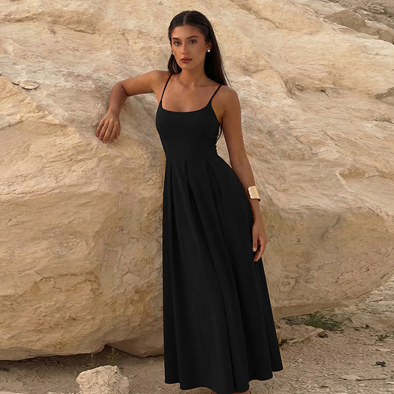 Robe maxi fluide pour femmes avec fines bretelles spaghetti et coupe élégante Heidi-Mode