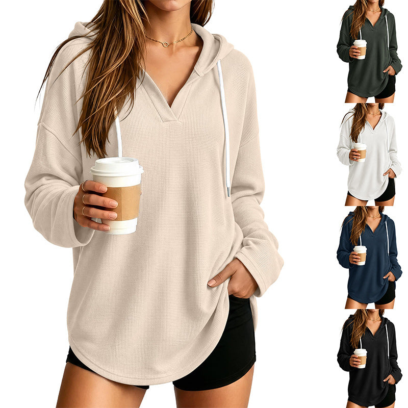 Pull à capuche décontracté pour femmes avec texture en gaufre