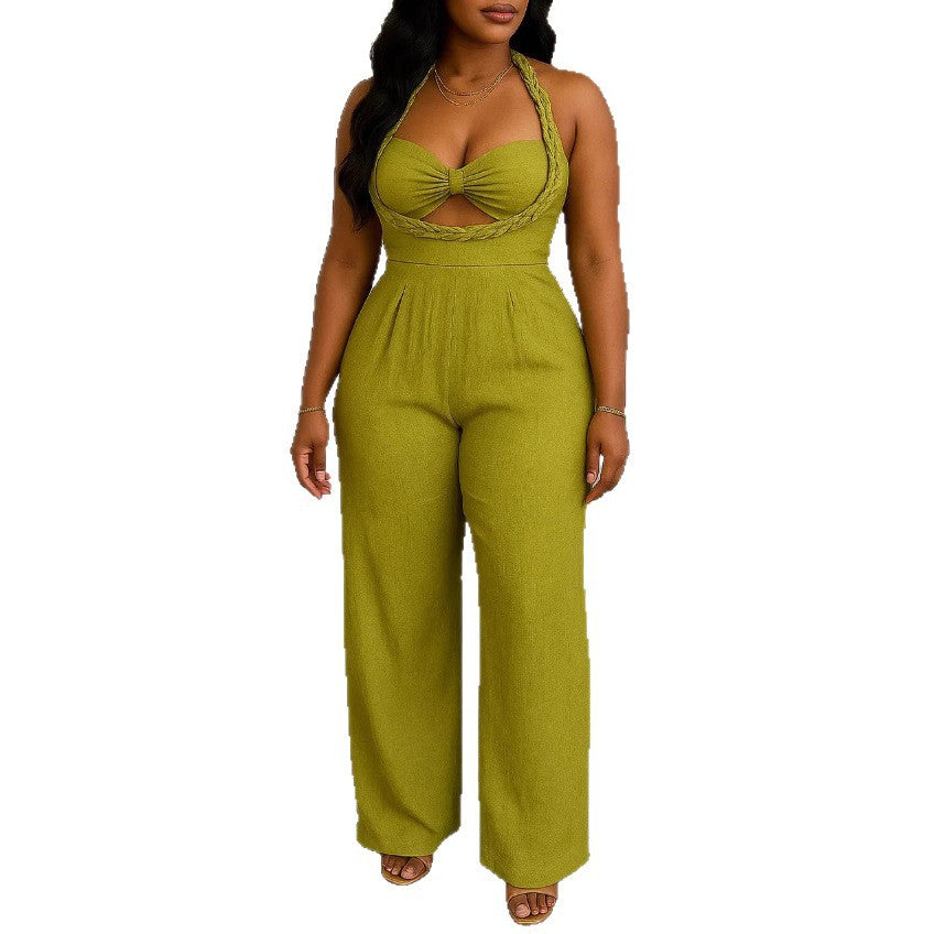 Combinaison à bretelles pour femmes avec taille cintrée, bustier noué et jambes larges R&B