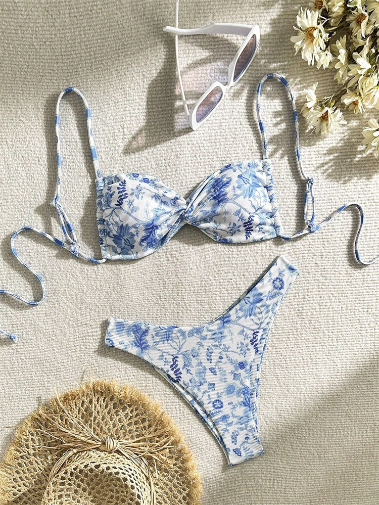 Bikini floral pour femmes avec rembourrage amovible et cordons réglables R&B