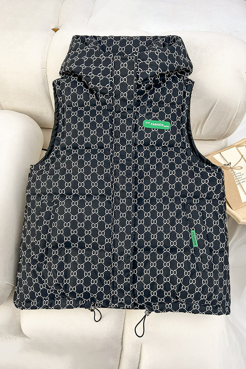Gilet à capuche matelassé pour femmes avec impression logo intégrale, isolation rembourrée, ourlet ajustable et poches zippées dissimulées Echo Archiv