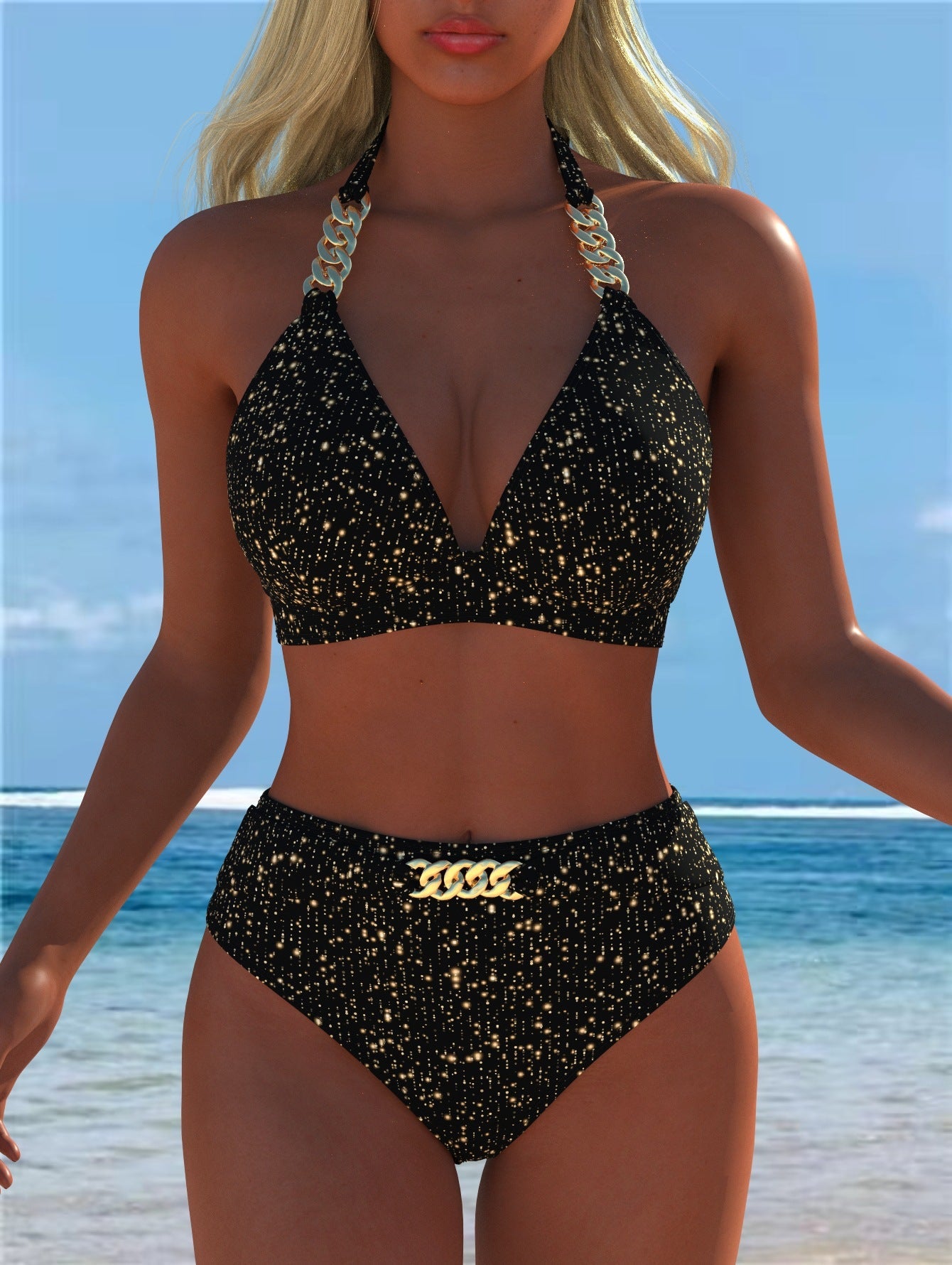 Bikini pour femmes avec motif marbré luxueux et détails raffinés R&B