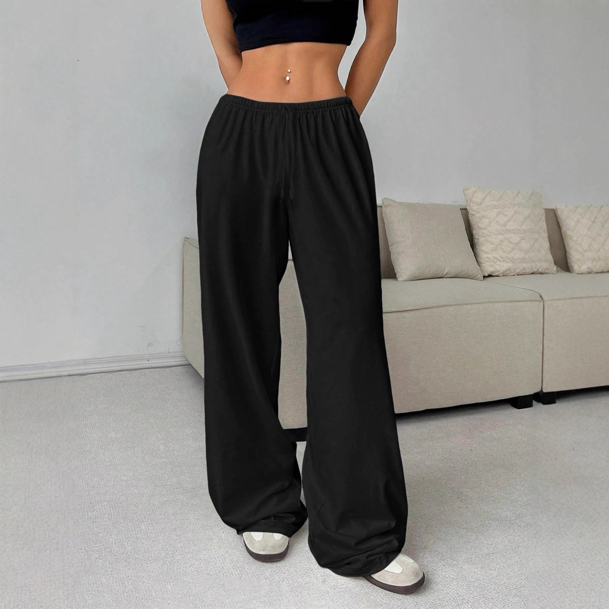 Pantalon Palazzo-Jogger taille haute pour femmes avec ceinture élastique, cordon de serrage et poches latérales Echo Archiv