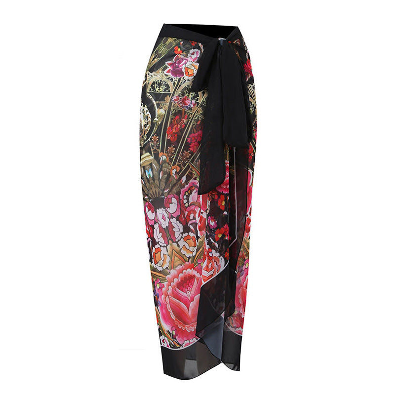 Jupe Maxi Femme avec design élégant à nouer et motif floral Drune