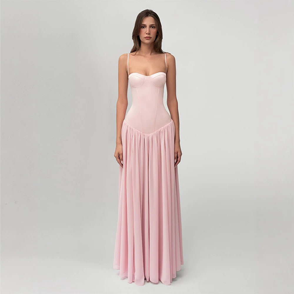 Robe de soirée bustier modelante pour femmes avec construction de corsage préformée et jupe en chiffon évasée R&B
