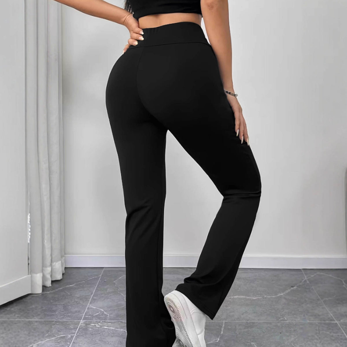 Pantalon de yoga taille haute pour femmes avec jambe évasée et poches Echoarchiv
