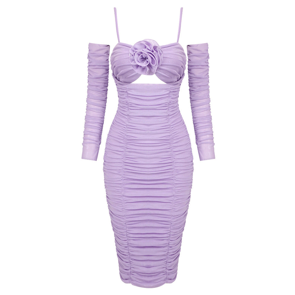 Robe de cocktail ajustée pour femmes avec application florale et élégants volants Heidi-Mode