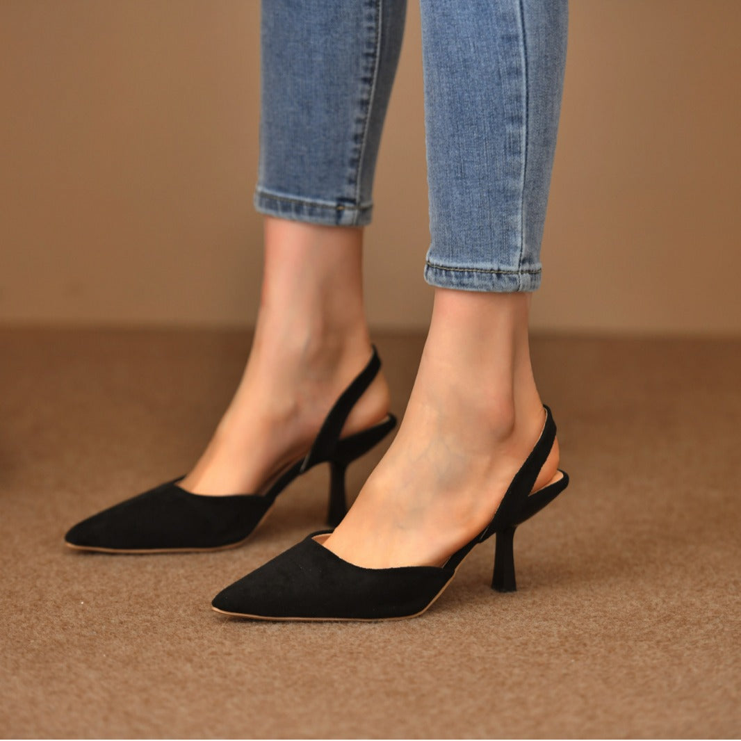 Escarpins à talons ouverts pour femmes avec un bout pointu et une semelle antidérapante R&B